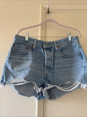 Light Blue Distressed Denim Shorts